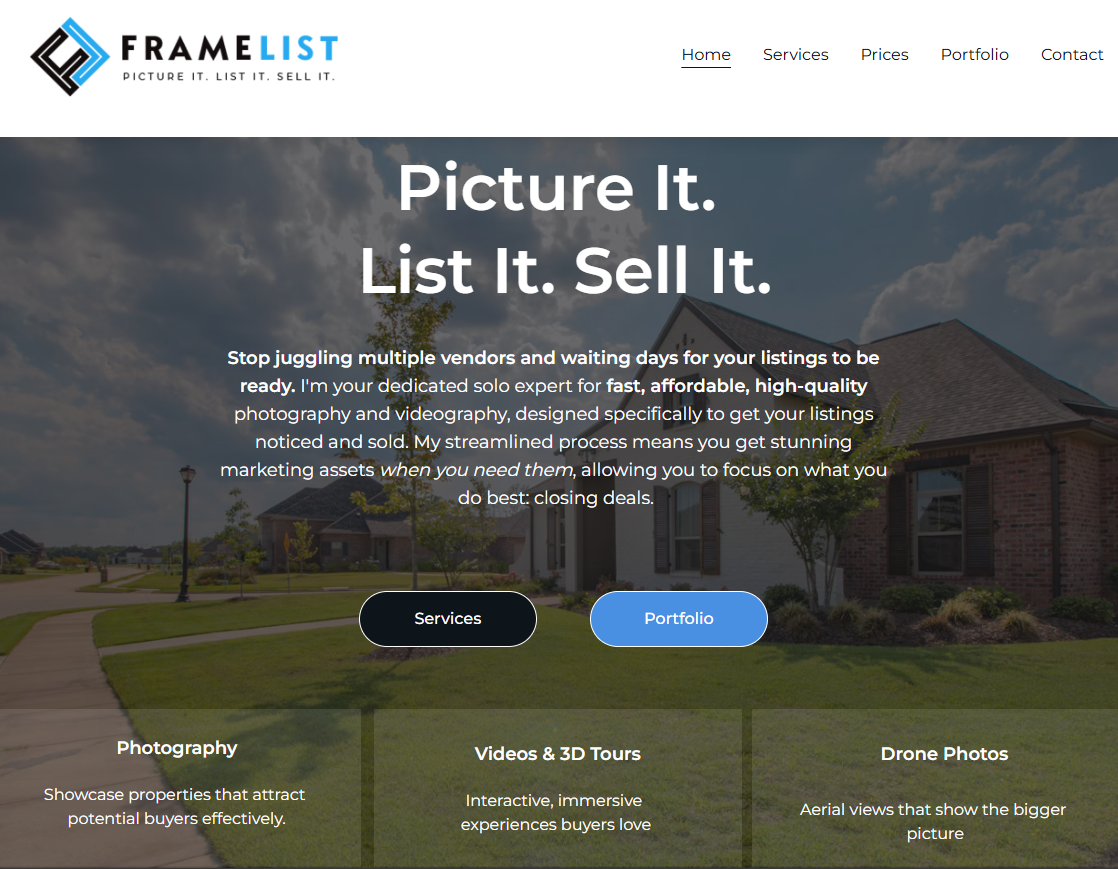 FrameList Media website design
